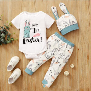 Easter Bunny Baby Romper Set – 3-Piece Rabbit Outfit for Newborn Boys & Girls