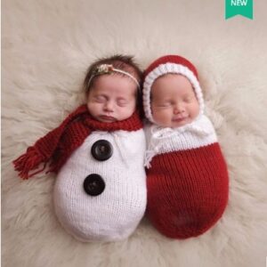Cartoon Snowman Baby Bathrobe – Knitted Wool Photography Sleeping Bag Outfit for Newborns