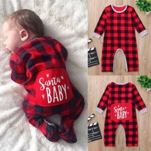 Baby Christmas Santa Plaid Romper – Cute Holiday Jumpsuit for Boys & Girls