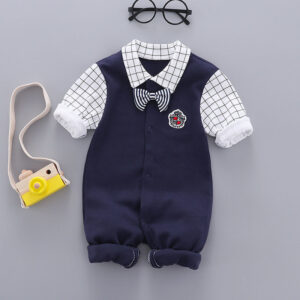 Gentleman Baby Romper – Soft Cotton Formal Outfit for Newborn Boys