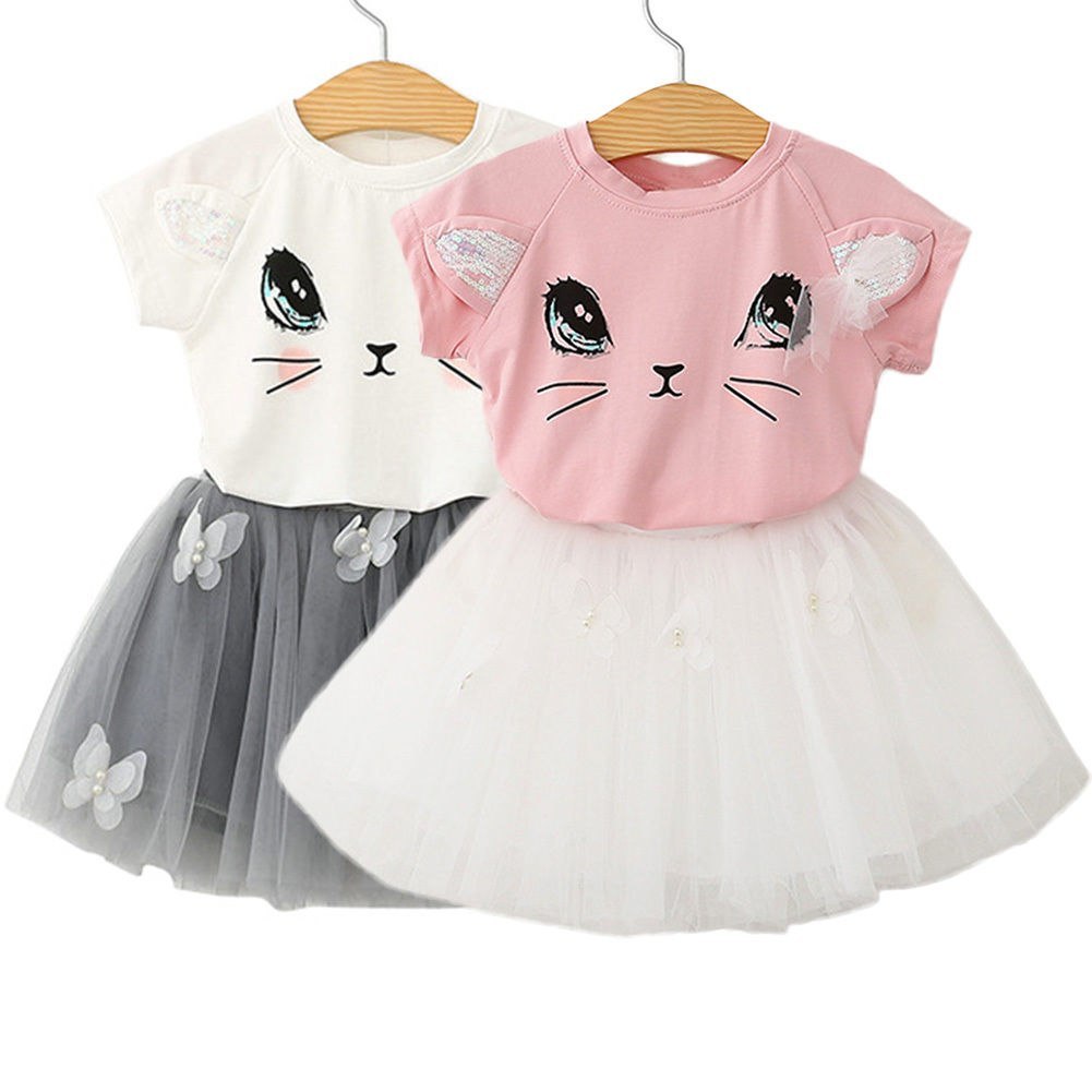 Girls Cat T-Shirt & Puffy Skirt Set – Cute Butterfly Outfit for Kids - Image 6