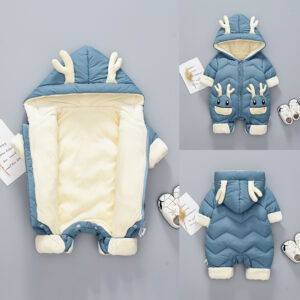 Baby Winter Snowsuit – Thick Velvet Hooded Romper for Boys & Girls (0–3 Years)