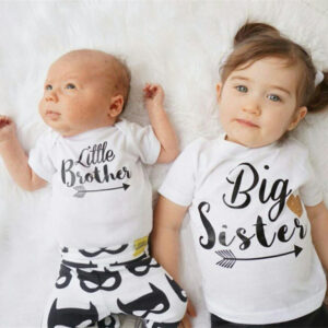 Brother & Sister Matching Baby Romper – Short Sleeve Family Print Outfit