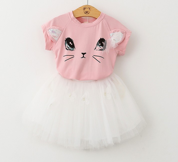 Girls Cat T-Shirt & Puffy Skirt Set – Cute Butterfly Outfit for Kids - Image 5