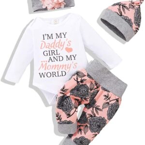 Newborn Baby Girl Floral Outfit Set – Cute Romper, Floral Pants & Headband Set