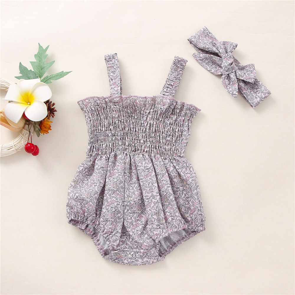 Baby Girls 2-Piece Summer Outfit – Sleeveless Frill Smocked Romper with Headband Set - Image 5