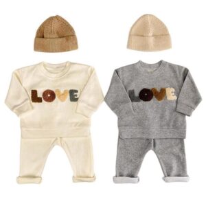 Baby Boys Beige Wool Sweater Suit – 2 Piece Cotton Knit Outfit with Embroidery